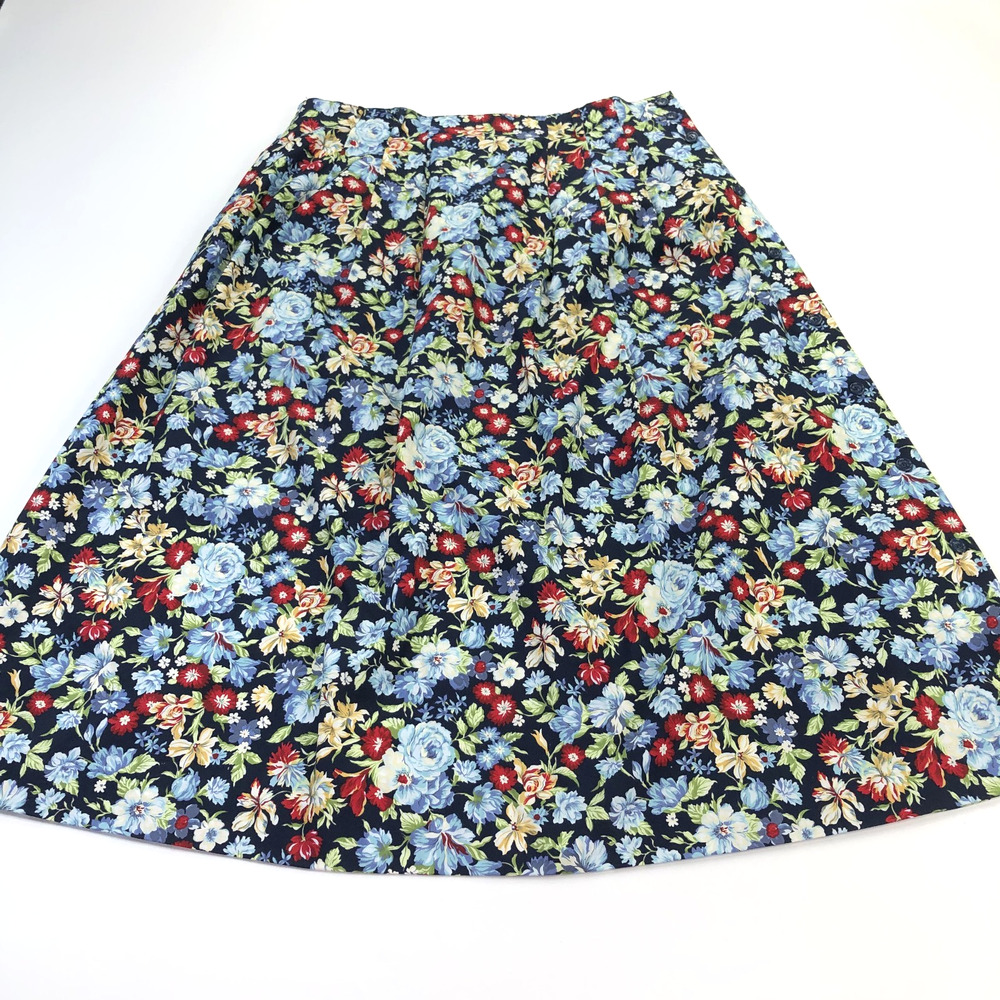 Talbots 18 (Fits 38In) Vintage Elastic Cotton Button Midi Skirt Floral Cottage